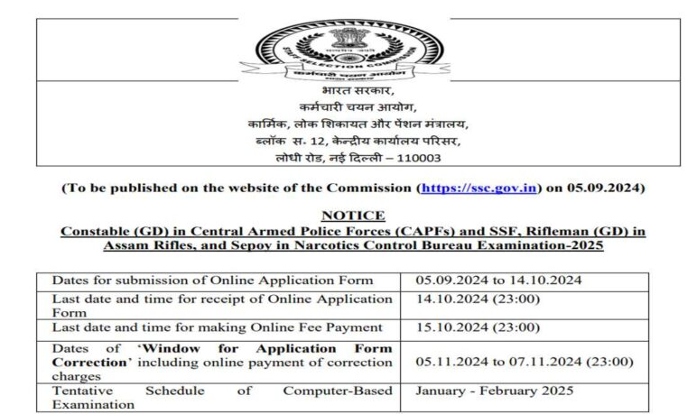 SSC GD Bharti 2024 : 39481 पदों पर कांस्टेबल भर्ती के लिए आवेदन शुरू, जानें 10 महत्वपूर्ण बातें